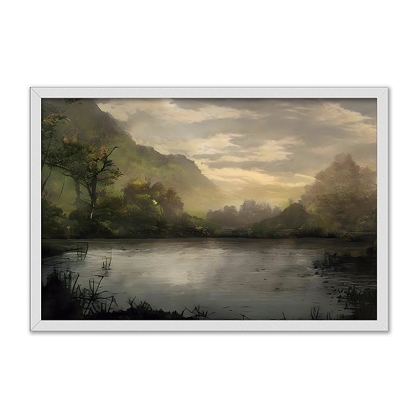Quadro Decorativo Efeito Pintura Lagoa Ao Pé Da Montanha
