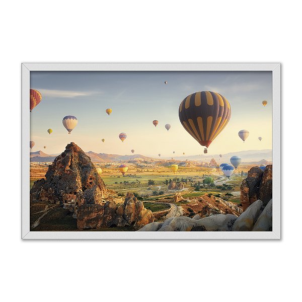 Quadro Decorativo Balões De Ar Quente Colorido No Céu