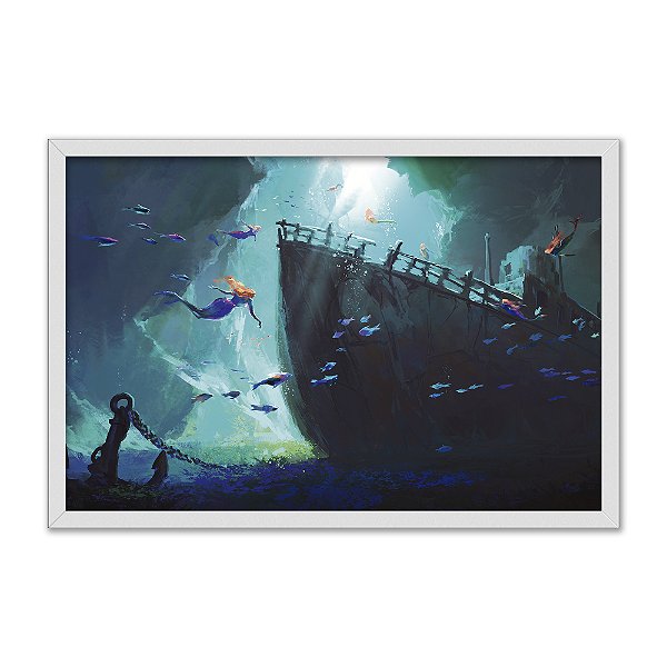 Quadro Decorativo Navio Naufragado Submerso E Sereias