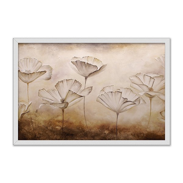 Quadro Decorativo Envelhecido Flores Sépia Bege