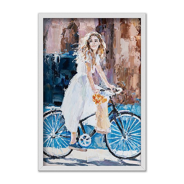 Quadro Decorativo Efeito Pintura Garota Numa Bicicleta