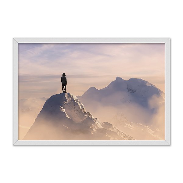Quadro Decorativo Mulher No Topo De Uma Montanha Congelada
