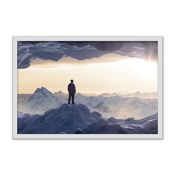 Quadro Decorativo Homem No Topo de Uma Geleira