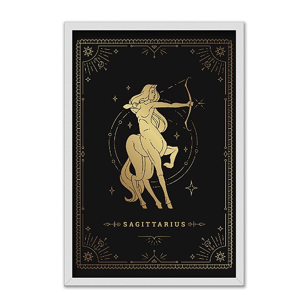 Quadro Decorativo Horóscopo Signo Sagitário Detalhes Dourados