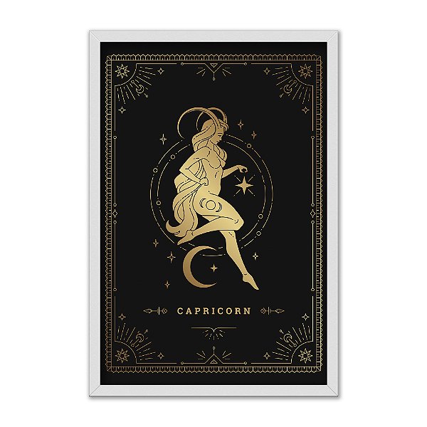 Quadro Decorativo Horóscopo Signo Capricórnio Detalhes Dourados