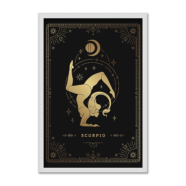 Quadro Decorativo Horóscopo Signo Escorpião Detalhes Dourados