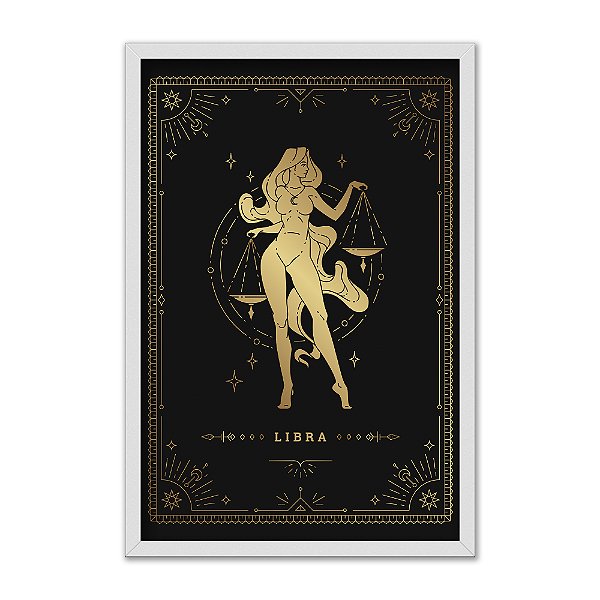 Quadro Decorativo Horóscopo Signo Libra Detalhes Dourados