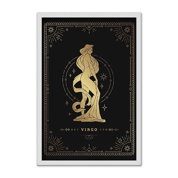 Quadro Decorativo Horoscopo Signo Virgem Detalhes Dourados
