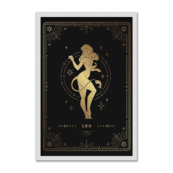 Quadro Decorativo Horóscopo Signo Leão Detalhes Dourados