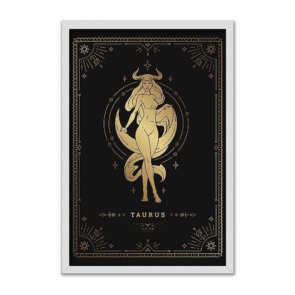 Quadro Decorativo Horóscopo  Signo Touro Detalhes Dourados