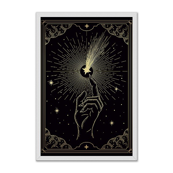Quadro Decorativo Mão Tocando Estrela Místico Detalhes Dourados