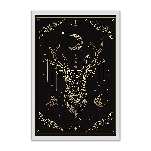 Quadro Decorativo Mistico Cervo Lua Detalhes Dourado