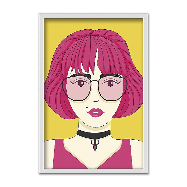Quadro Decorativo Mulher Alternativa Rosa Fundo Amarelo