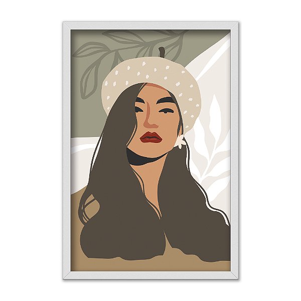 Quadro Decorativo Mulher Asiática Moderno Verde Beje