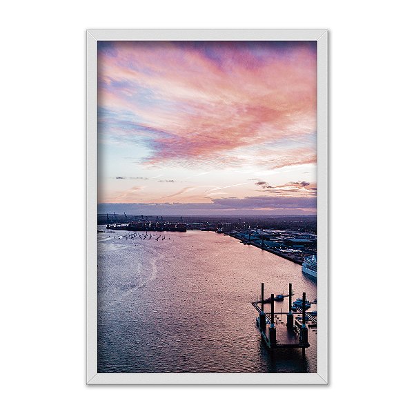 Quadro Decorativo Lago Paisagem Rosa Degradê Roxo