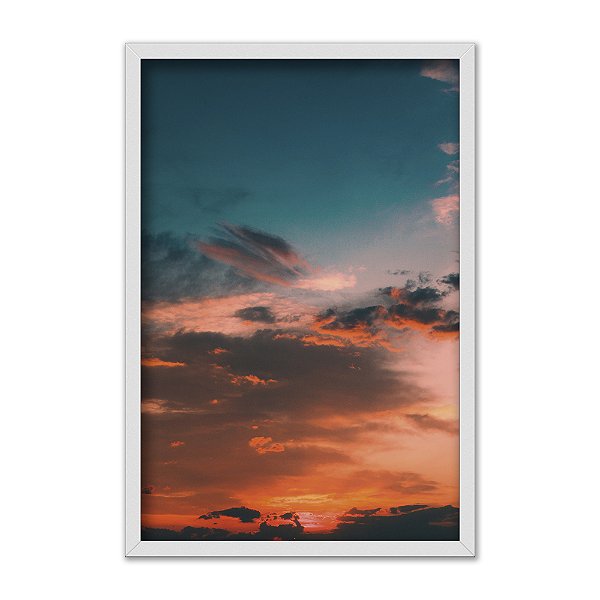 Quadro Decorativo Entardecer Céu Laranja e Azul