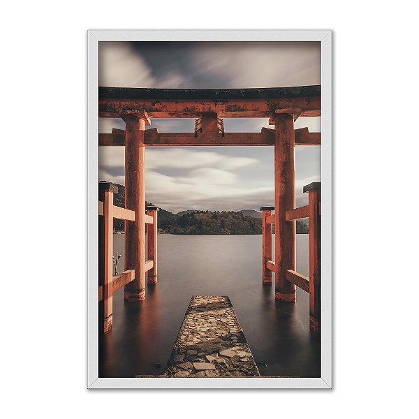 Quadro Decorativo Portão Portal Vermelho Japonês Para O Lago