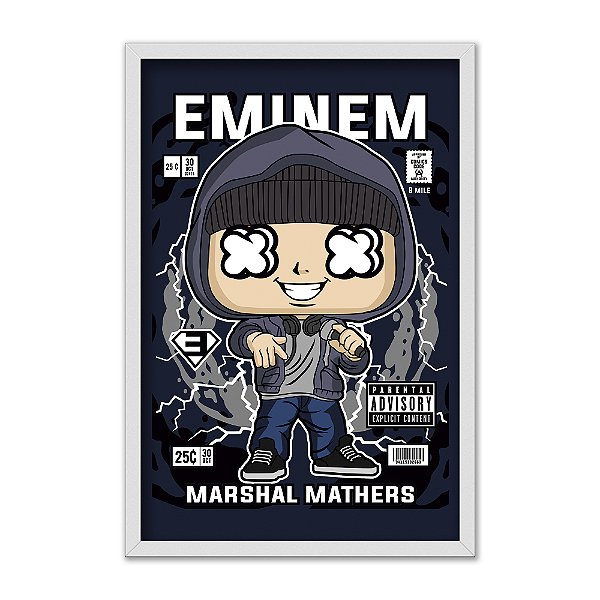 Quadro Decorativo Rapper Americano Eminem Chib Fundo Azul