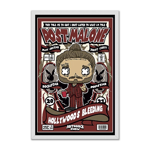 Quadro Decorativo Trap Post Malone Chibi Fundo Vermelho