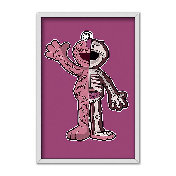 Quadro Decorativo Vila Sésamo Elmo Chibi Fundo Rosa