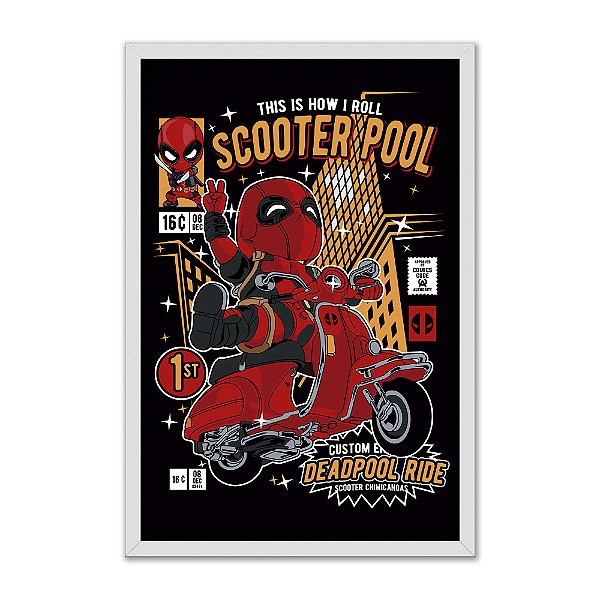 Quadro Decorativo Anti Heróí Deadpool Numa Scooter