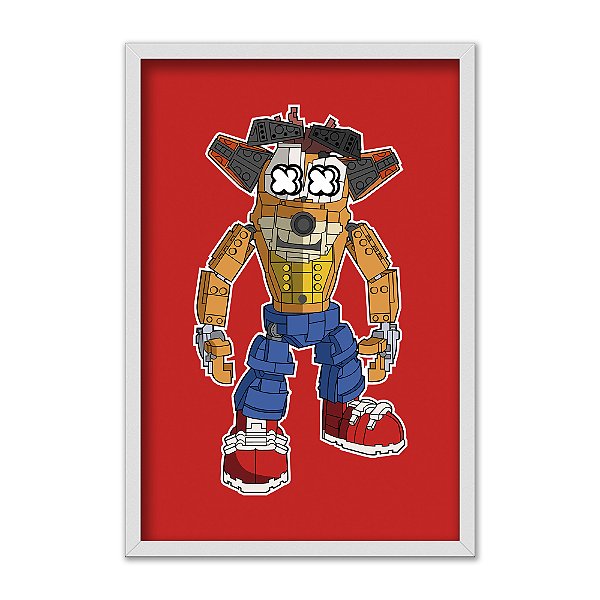 Quadro Decorativo Jogo Vintage Crash Chibi Estilizado Fundo Vermelho