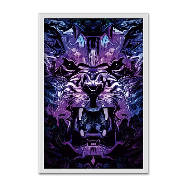 Quadro Decorativo Efeito Tinta A Óleo Tigre Roxo Azul