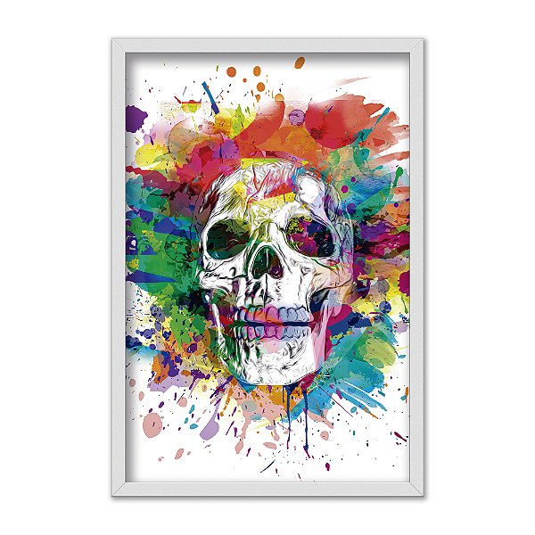 Quadro Decorativo Efeito Tinta Splash Caveira Colorida