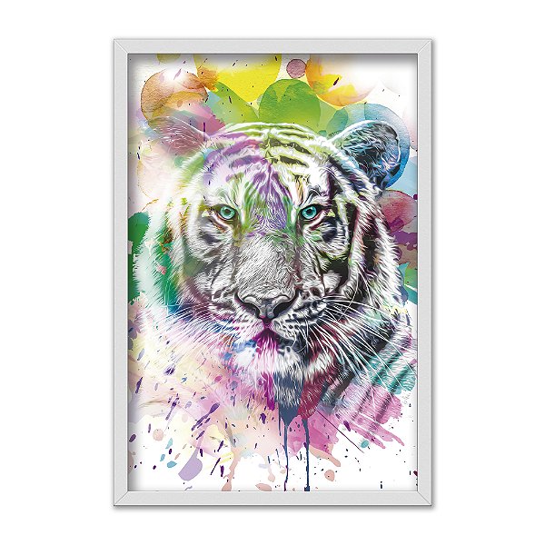 Quadro Decorativo Tigre Branco Efeito Aquarela
