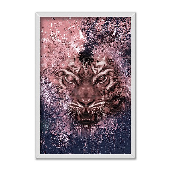Quadro Decorativo Abstrato Tigre Roxo Olho Branco