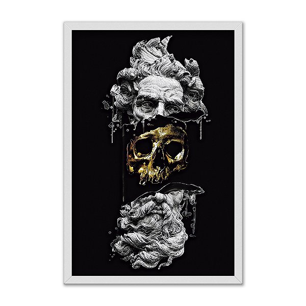 Quadro Decorativo Preto Caveira Grega Dourada