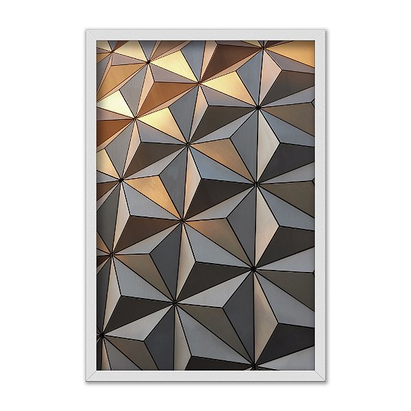 Quadro Decorativo Piramides Mosaico Dourado Efeito 3D Abstrato