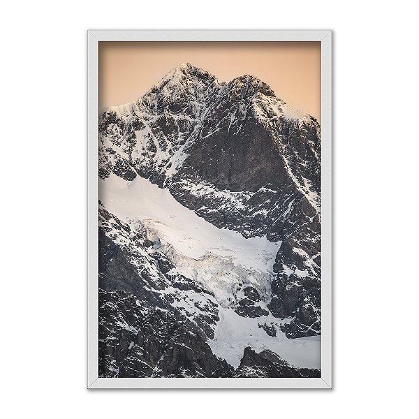 Quadro Decorativo Montanhas Com Neve Em Contraste Céu Rosa