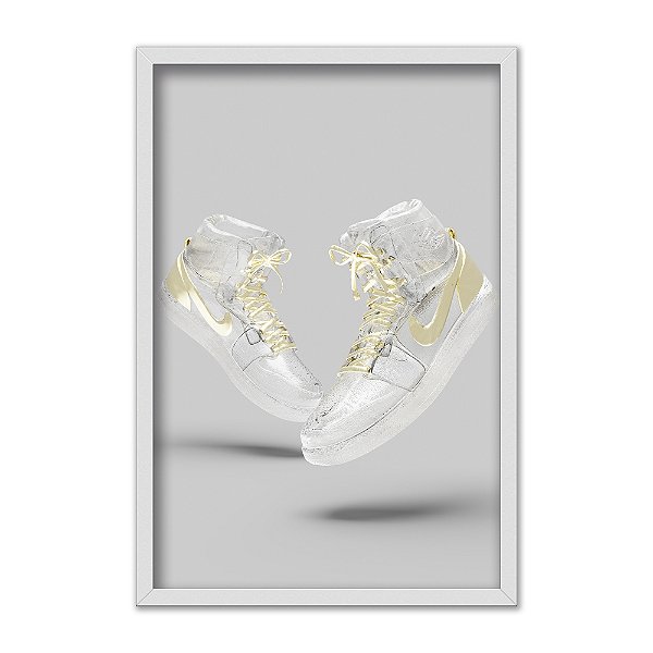 Quadro Decorativo Tênis Minimalista Detalheas Dourados