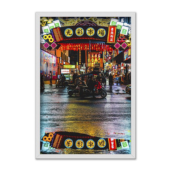 Quadro Decorativo Letreiro Luminoso Cidade Chinêsa