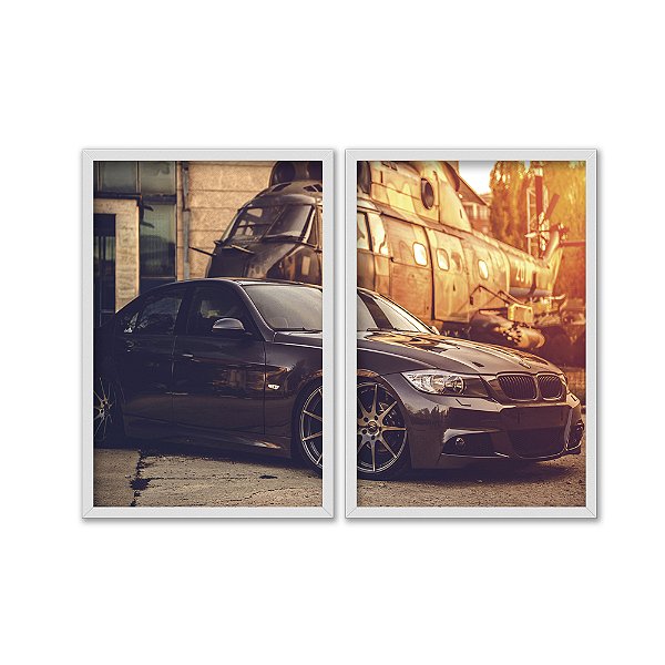Kit Dois Quadros Decorativos Carro Esportivo Iluminado Pelo Por Do Sol