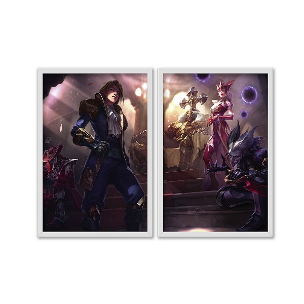 Kit Dois Quadros Decorativos League Of Legends Nipes Personagens LOL