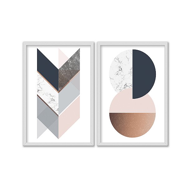 Kit Dois Quadros Decorativos Moderno Contraste Entre Formas Geométricas Abstrato
