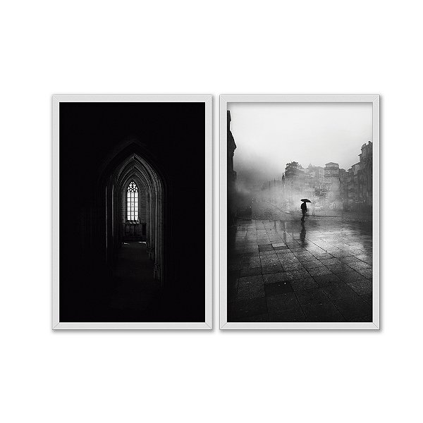 Kit Dois Quadros Decorativos Abstrato Interior e Ruina