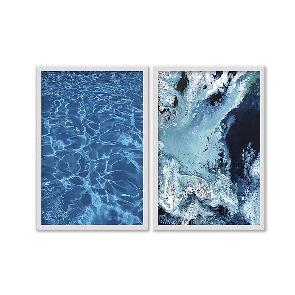 Kit Dois Quadros Decorativos Água Cristalina Tons de Azul