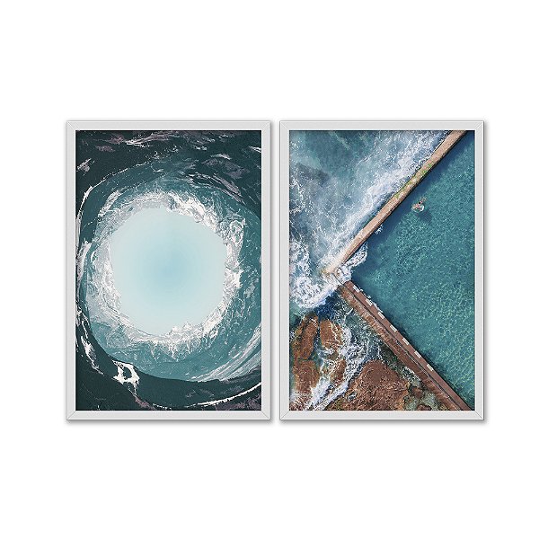 Kit Dois Quadros Decorativos Mar Água Rochedo