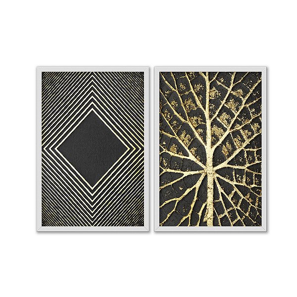 Kit Dois Quadros Decorativos Contraste Entre Formas Geometricas Padrões E Orgãnicas