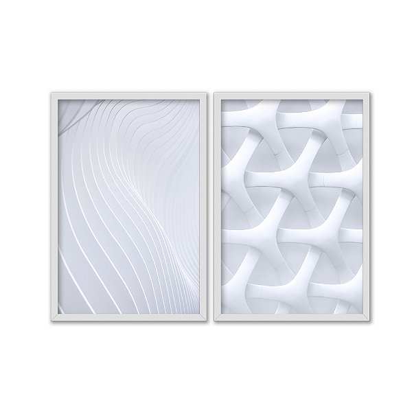 Kit Dois Quadros Decorativos Pradrões 3D Brancos