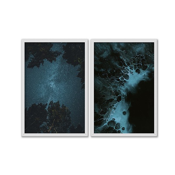 Kit Dois Quadros Decorativos Céu Estrelado Em Constraste Com O Mar Profundo