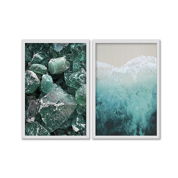 Kit Dois Quadros Decorativos Rochas Verdes E A Praia