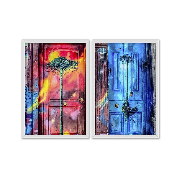 Kit Dois Quadros Decorativos Porstas Pintadas Contraste Entre Cores