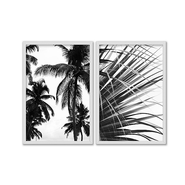 Kit Dois Quadros Decorativos Palmeiras Pretas E Brancas