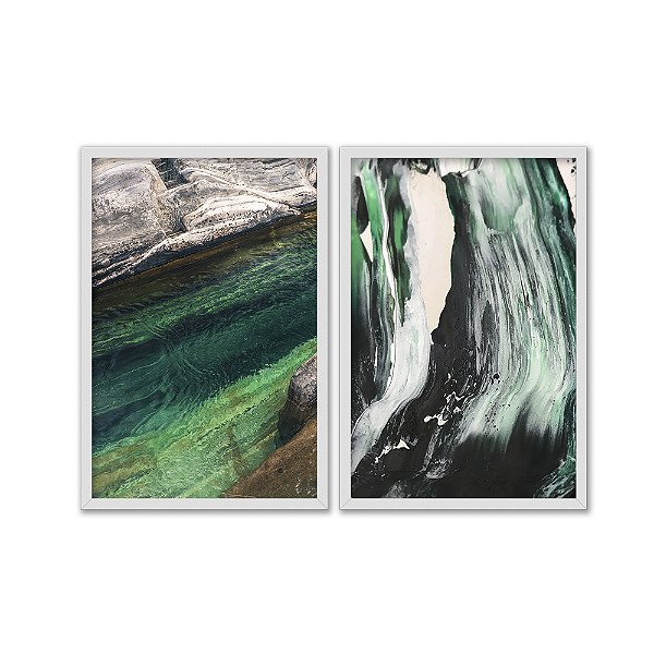 Kit Dois Quadros Decorativos Contraste Entre Rio E Pinceladas De Tinta A Óleo