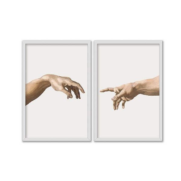 Kit Dois Quadros Decorativos Foco Mãos Afresco A Criação De Adão