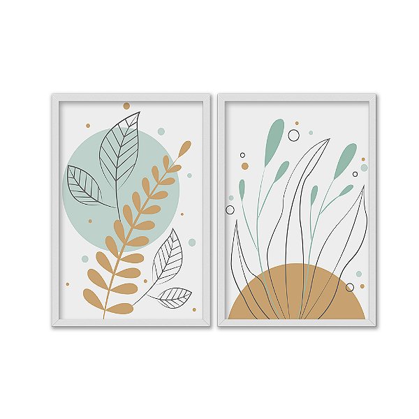 Kit Dois Quadros Decorativos Plantas E Folhas Boho